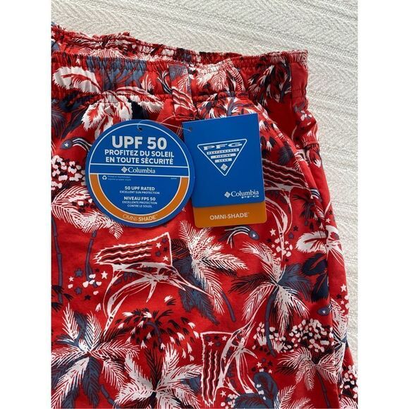 COLUMBIA WOMEN’S LARGE WATER SHORT IN RED SPARK FIREWORK FISHIN’ PATTERN - Picture 2 of 11